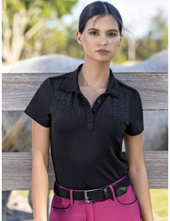 Polo Tempo Libero Da Donna Nera Con Microborchie Abbigliamento Equitazione Donna Collezione SS23