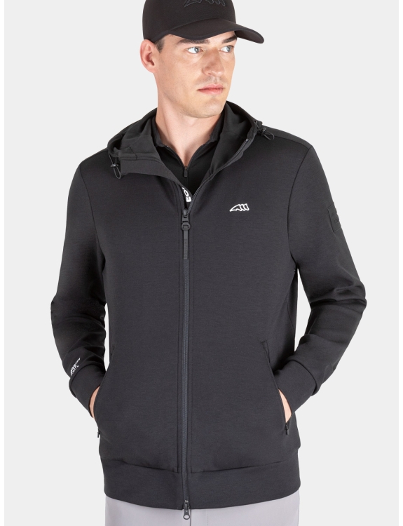 Felpa Tecnica Full Zip Da Uomo Nera Con Cappuccio Abbigliamento Equitazione Uomo Collezione SS23