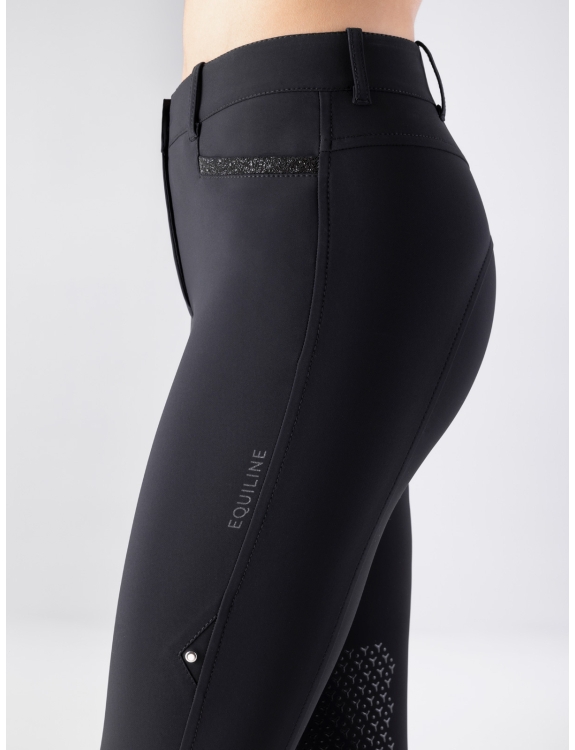 Black high-waisted knee grip breeches with crystal fabric
