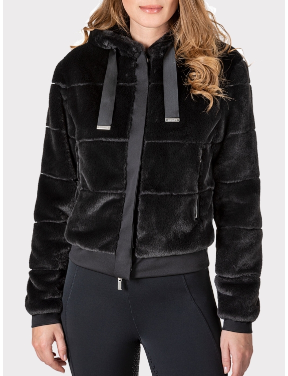 BLACK WOMAN'S ECO-FUR JACKET BLACK WOMAN'S ECO-FUR JACKET