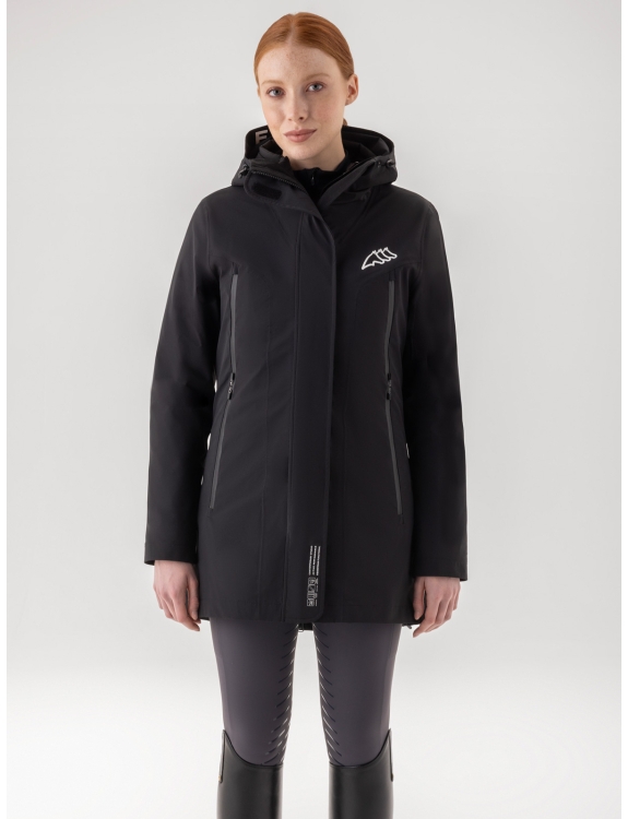 Giacca nera lunga 3 in 1 impermeabile da donna