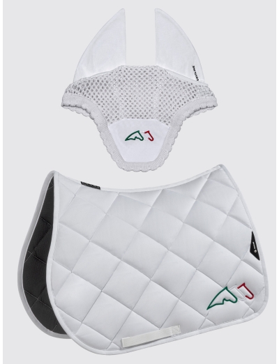 EQTRICOLORE - White rombo saddle pad and earnet kit with tricolor logo