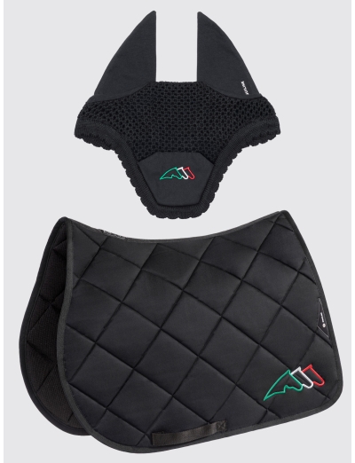 EQTRICOLORE - Set tapis de selle et bonnet noir avec logo tri-couleurs