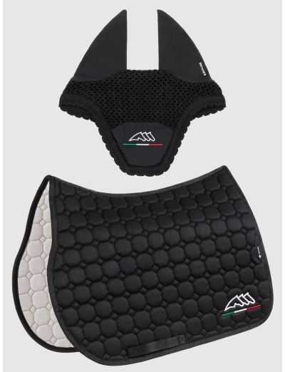 EQFLAGGY - Black octagon saddle pad and earnet kit with Italian flag