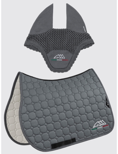 EQFLAGGY - Set tapis de selle et bonnet gris avec drapeau italien