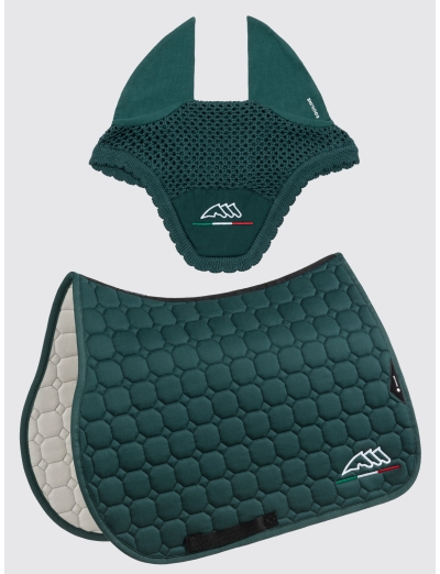 EQFLAGGY - Green octagon saddle pad and earnet kit with Italian flag