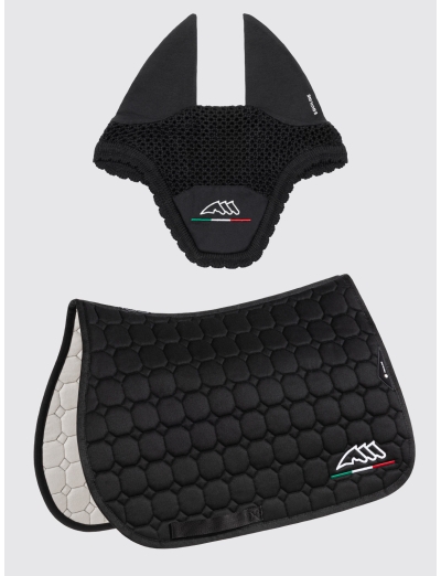 EQFLAGGY PONY - Black octagon saddle pad and earnet kit with Italian flag