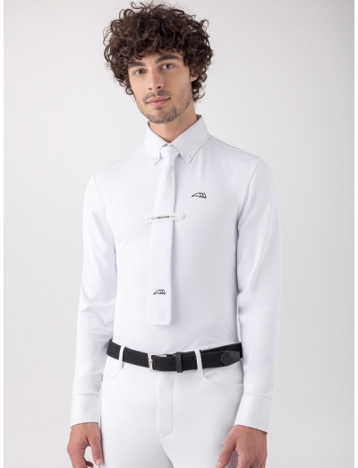 SEBASTIAN - White men’s competition polo long sleeves with black logo