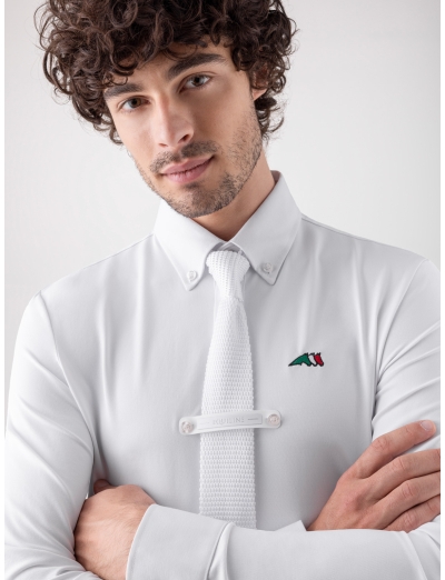 DAVID - White men’s competition polo long sleeves and Italian flag logo