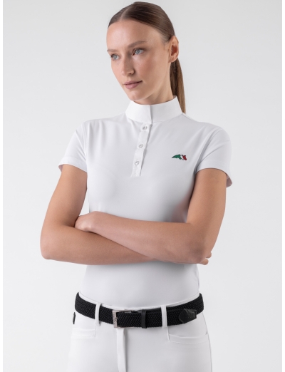 ISABEL – Polo de compétition à manches courtes blanc pour femmes avec logo du drapeau italien