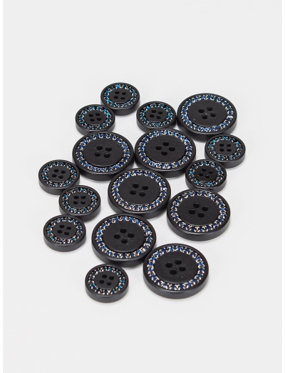KIT BOUTONS FRAC NOIR AVEC STRASS BLEU