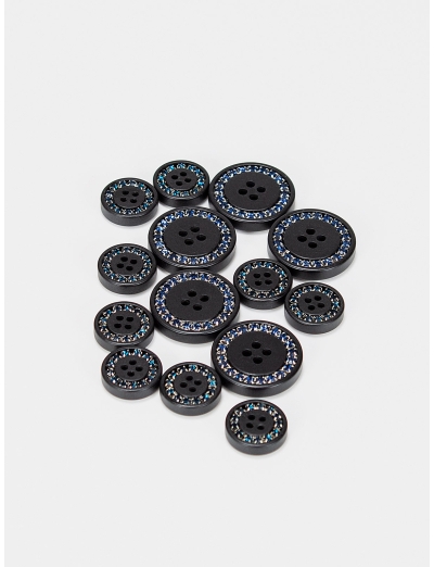 KIT BOUTONS DE VESTE DE CONCOURS NOIR AVEC STRASS BLEU