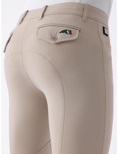 GRAFTON - Pantaloni uomo beige con patch e logo tricolore