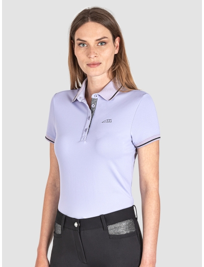 MISTY LILAC WOMEN’S TECH POLO WITH LUREX DETAILS