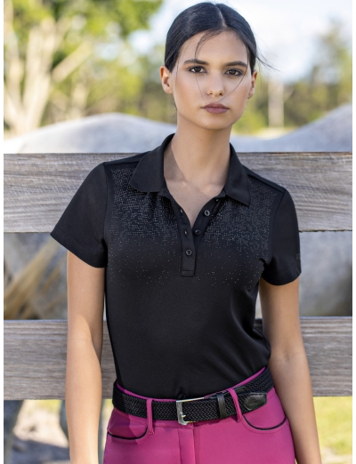 BLACK WOMEN'S LEISURE POLO WITH MICROSTUDS
