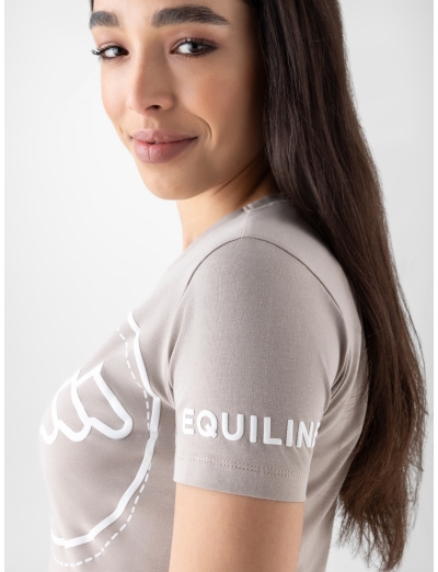 Taupe  woman’s t-shirt with printed maxi-logo