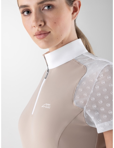 Polo de compétition pour femmes à manches courtes avec tulle couleur taupe