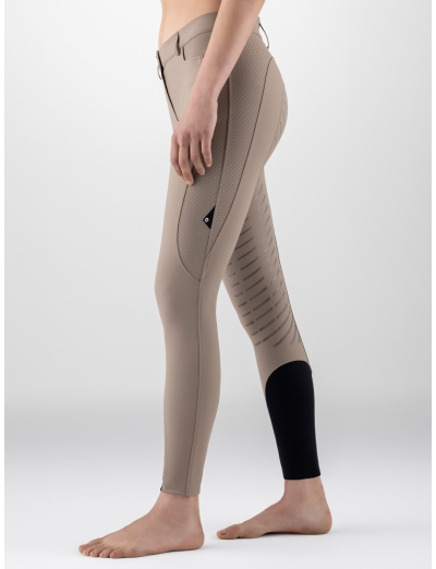 Taupe woman’s standard waist full grip breeches with microperforated insert