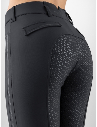 Schwarze damenreithose mit hohem bund full grip und flachen mikronieten