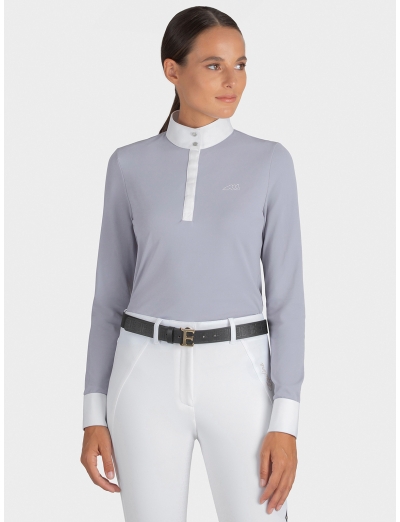 WOMEN'S DAPPLE GRAY COMPETITION POLO SHIRT WITH LONG SLEEVES