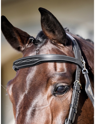 BLACK FLAT PADDED LEATHER BROWBAND WITH STITCHES AND WIDER SECTION
