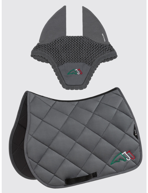 EQTRICOLORE - Gray rombo saddle pad and earnet kit with tricolor logo