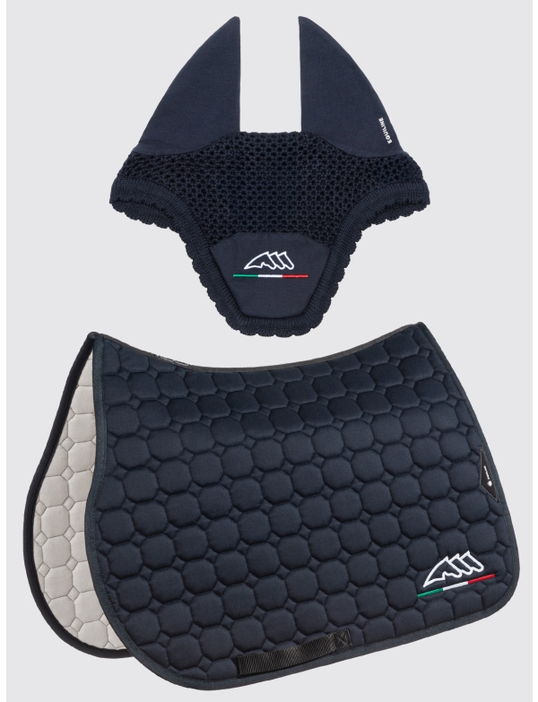 EQFLAGGY - Blue octagon saddle pad and earnet kit with Italian flag