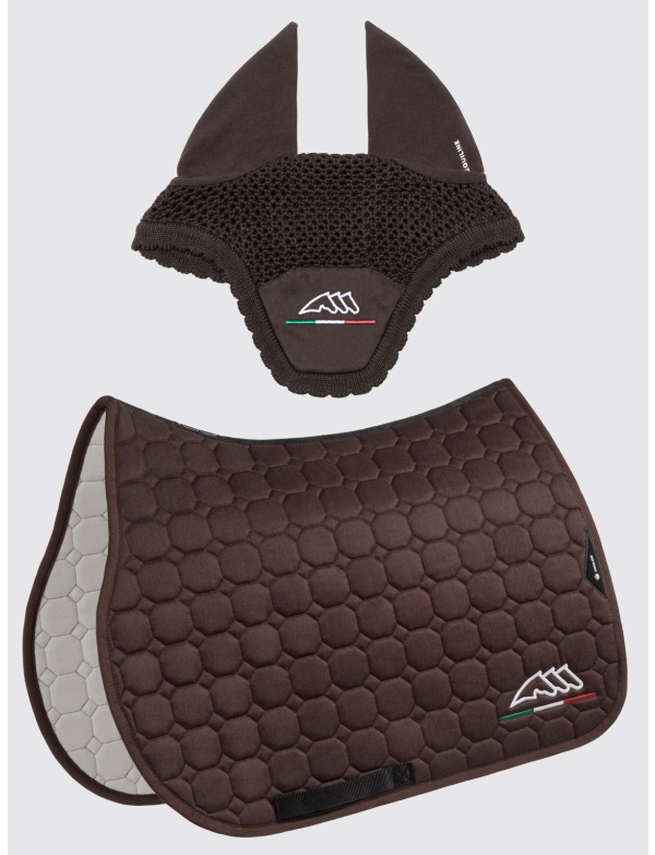 EQFLAGGY - Brown octagon saddle pad and earnet kit with Italian flag