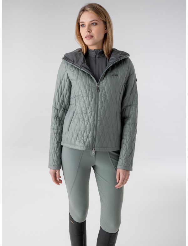 GREEN MILIEU WOMENS QUILTED JACKET WITH HOOD