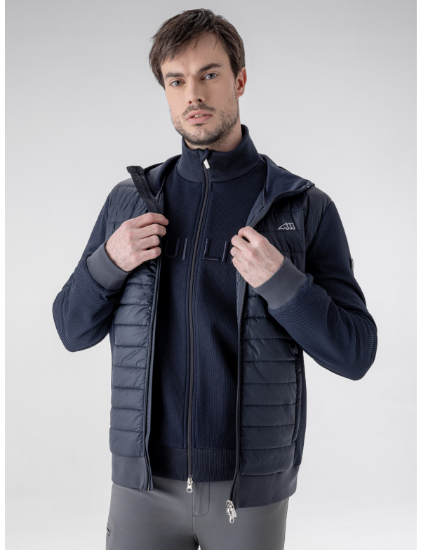 BLUE MENS QUILTED TECH JACKET WITH HOOD