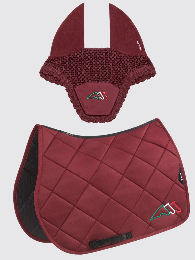 EQTRICOLORE - Kit sottosella rombo e cuffietta bordeaux con logo tricolore