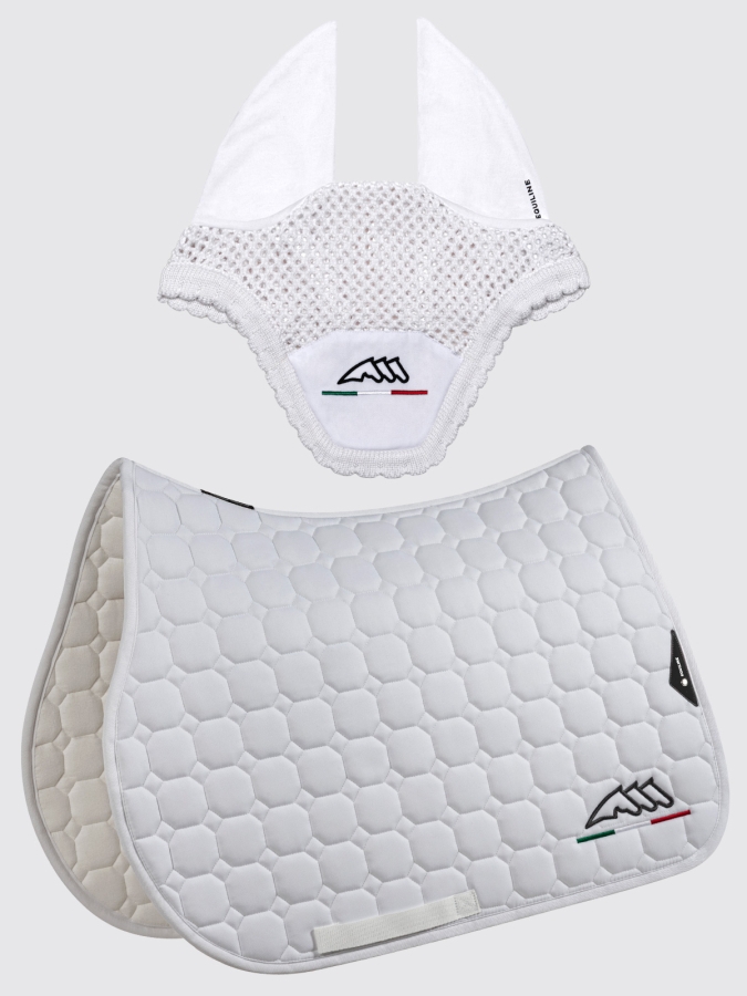 EQFLAGGY - White octagon saddle pad and earnet kit with Italian flag