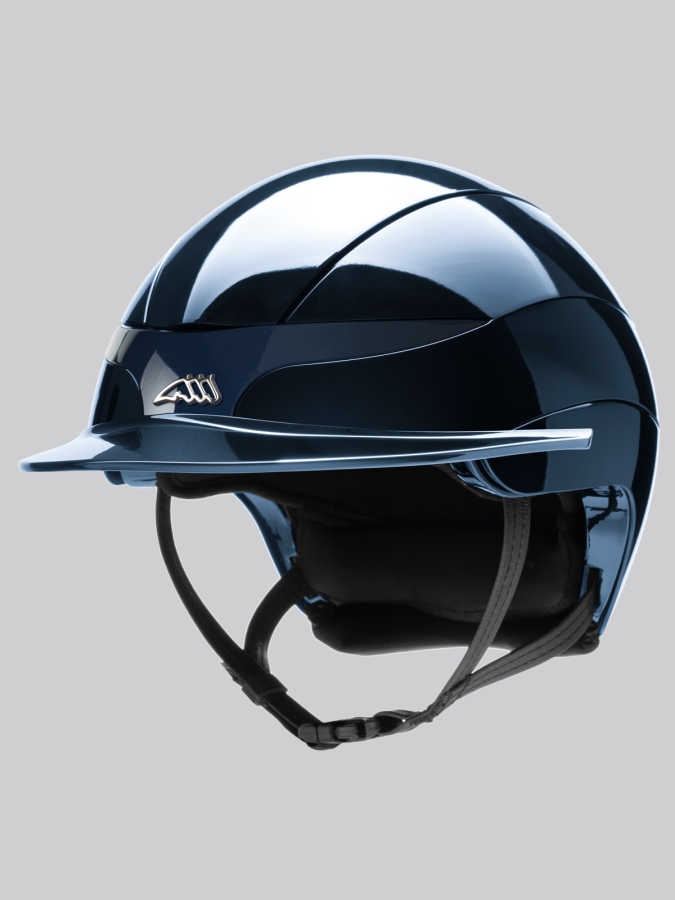 XANTO - glänzender blauer Helm mit Metalllogo und Standard-Visier