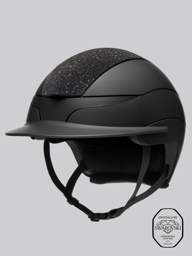 XANTO - mattschwarzer Standard-Visor-Reithelm mit Swarovski Top