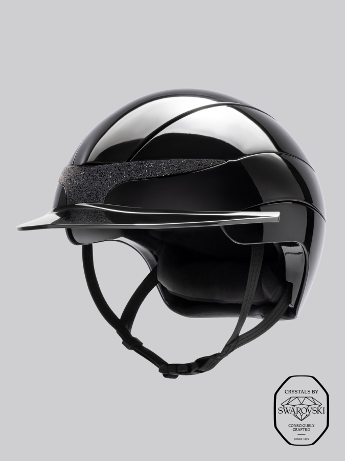 XANTO - glänzend schwarzer Helm mit Swarovski-Kristallen am Frontriemen und Standard-Visier