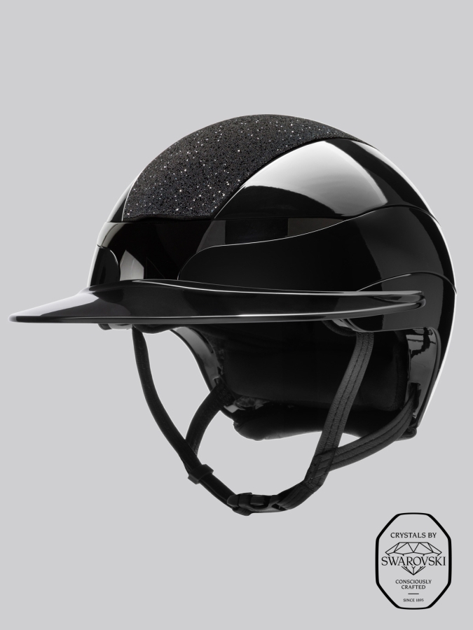 XANTO - Casque à visière solaire noir brillant avec top Swarovski