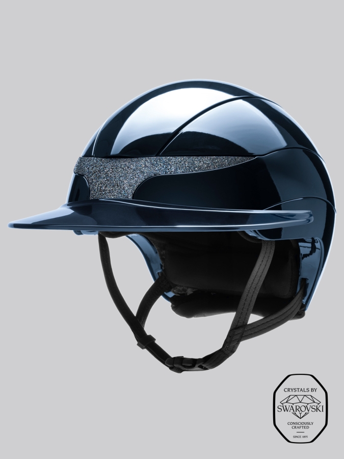 XANTO - glänzend blauer Helm mit Swarovski-Kristallen am Frontriemen und Sun-Visier