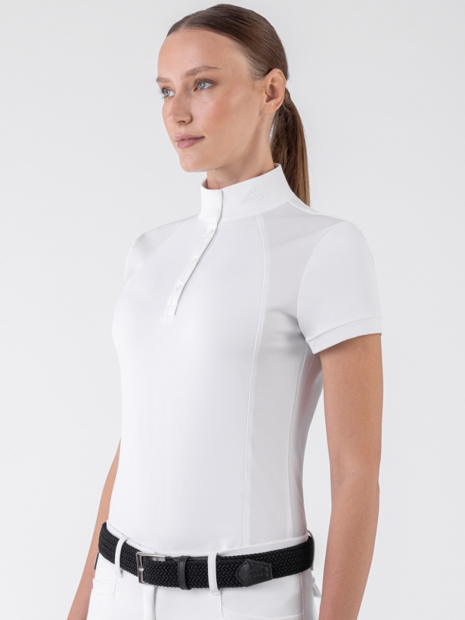 GEAK – Polo de compétition blanc pour femmes avec manches courtes