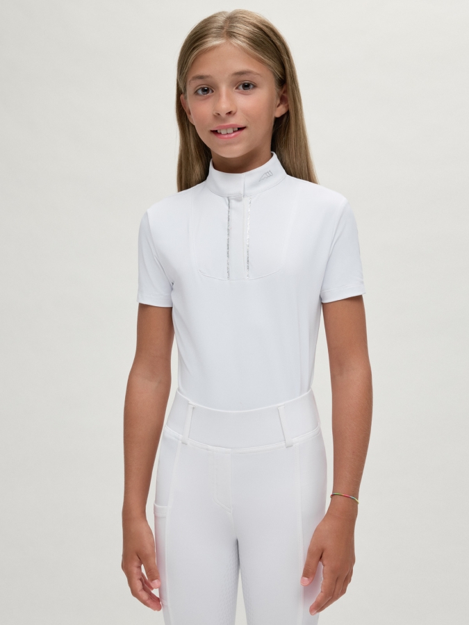 Weiße Turnierpolo für Mädchen mit Glitzerdetails
