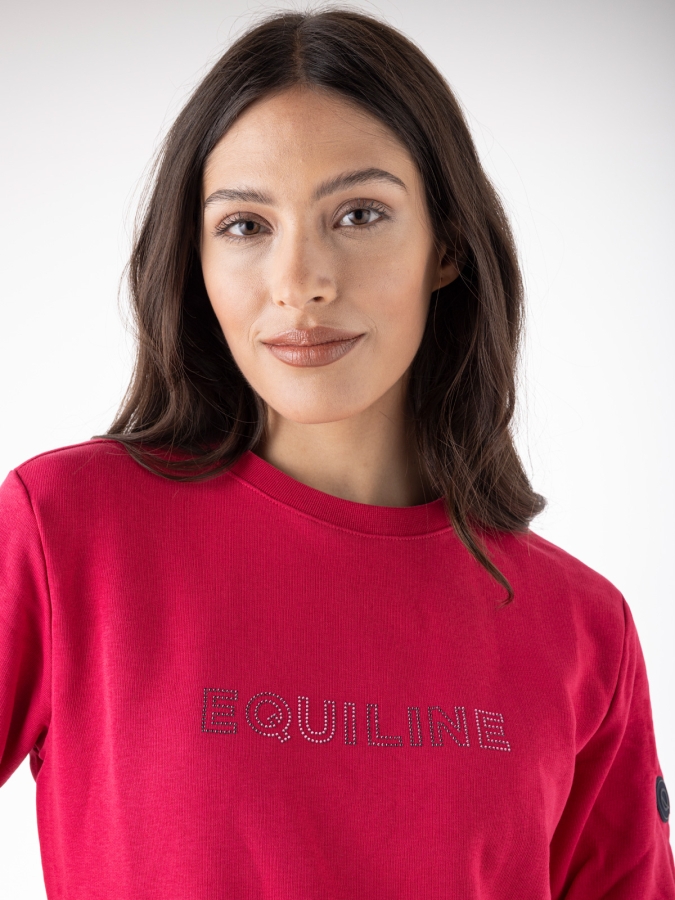 Felpa girocollo rosa da donna con logo strass