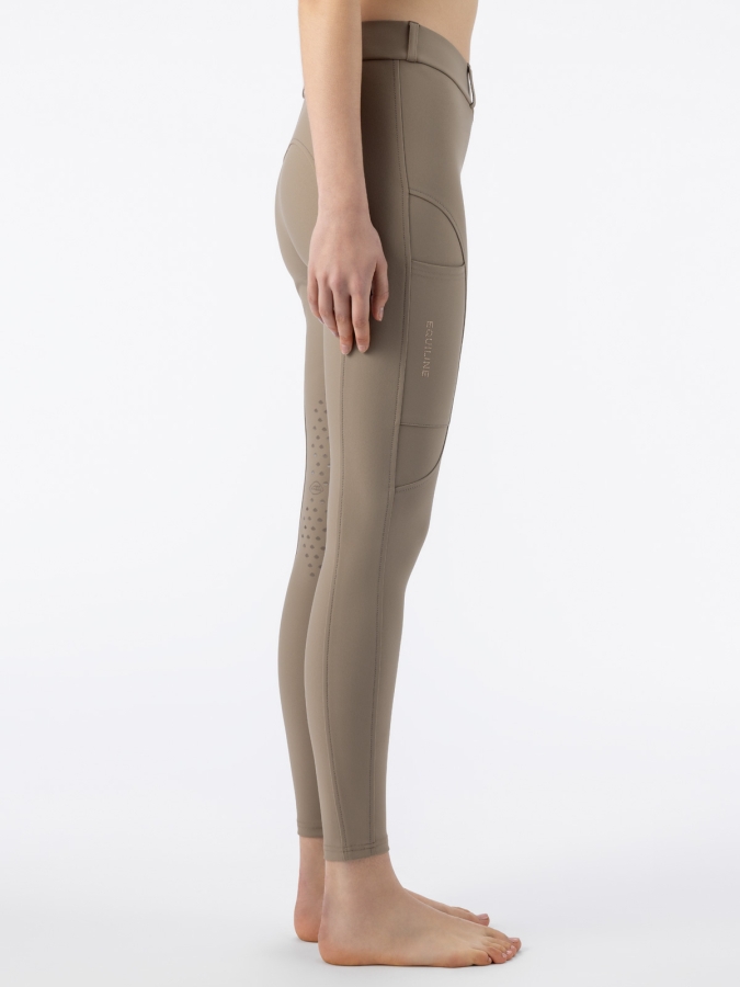 Damen-Leggings in Dune mit Knee Grip und Equiline-Schriftzug aus tonalen Mikronieten