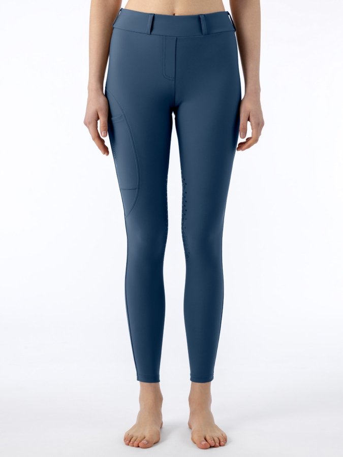 Leggings knee grip dark denim con scritta Equiline in microborchie tono su tono