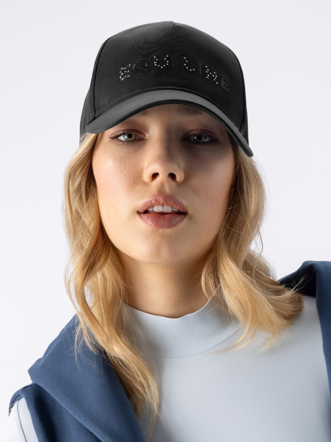 Women's black baseball cap with tone-on-tone Equiline lettering in micro studs