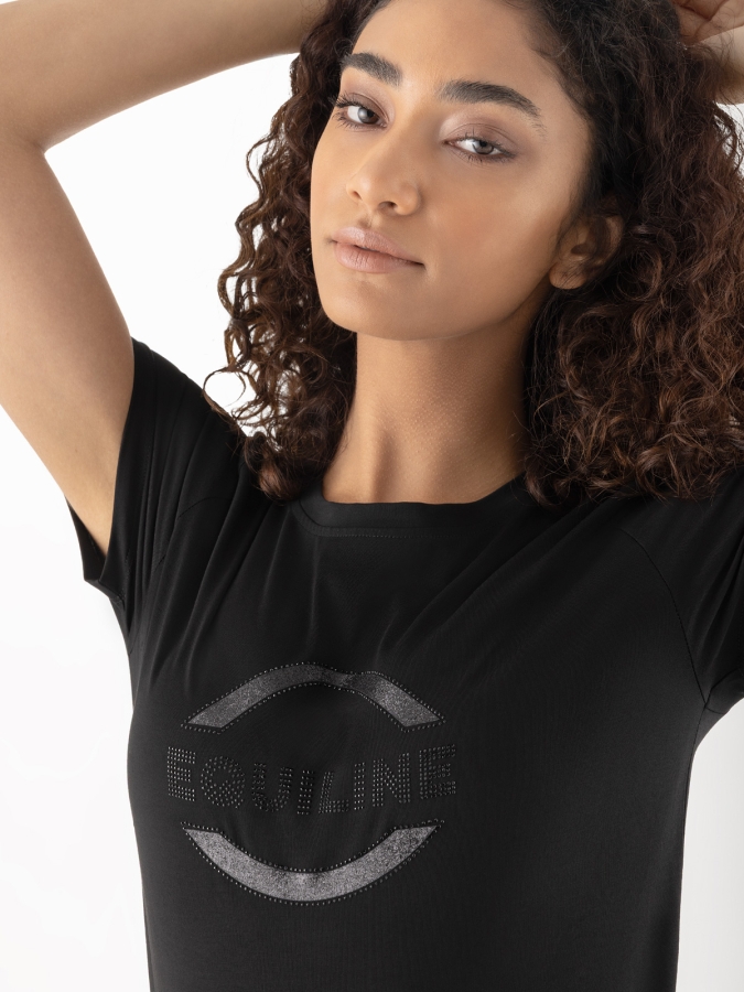 Women’s black T-shirt with tone-on-tone crystal decoration