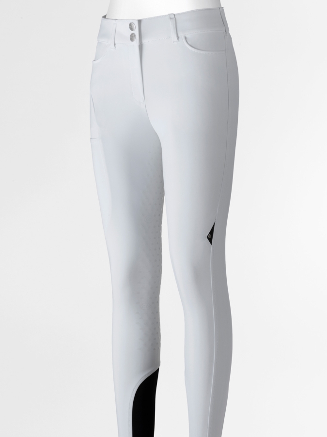 Pantalone full grip bianco a vita alta con tasca per il telefono da donna