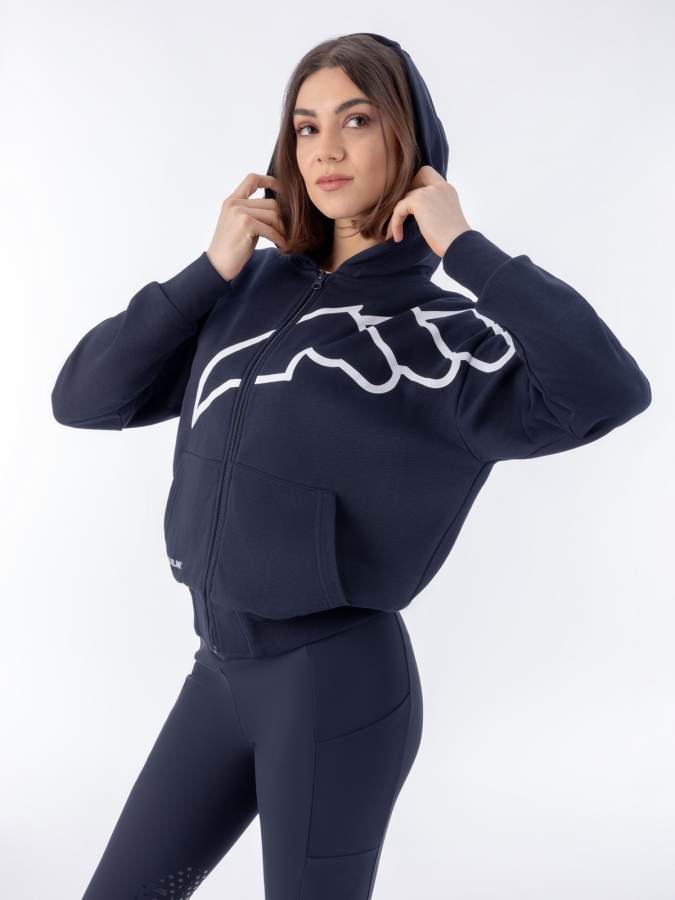 Felpa full zip blu con cappuccio da donna