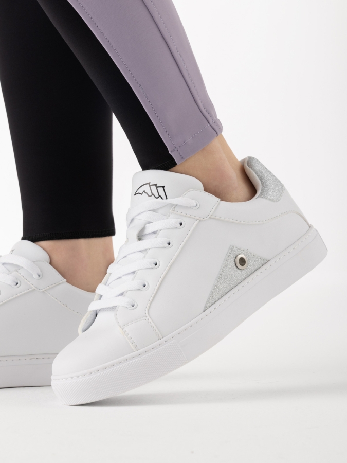 Sneakers bianche con dettagli in crystal fabric argento da donna