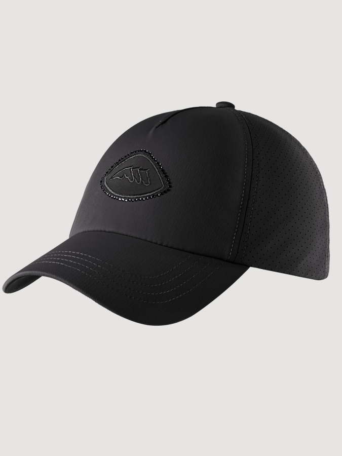 Cappello da baseball nero con dettagli in strass tono su tono da donna
