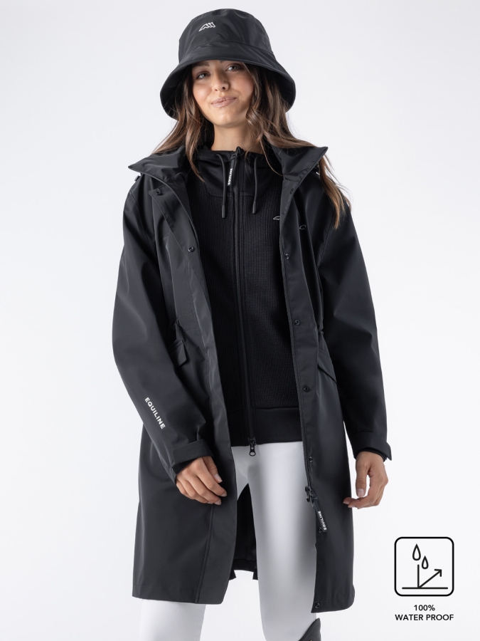 Giacca impermeabile lunga da donna nera
