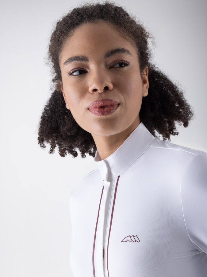 Polo da competizione a maniche lunghe da donna bianca